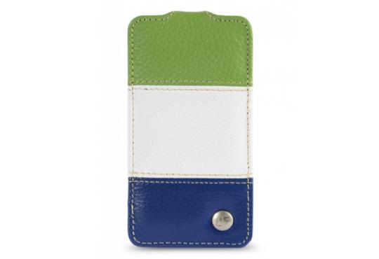 Чехол кожаный Melkco Jacka Type для Apple Iphone 4/4S Rainbow 3 зелено-бело-синий фото 1