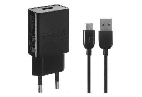 Сетевое зарядное устройство Alcatel One Touch UC13 2A c кабелем MicroUSB черное глянцевое фото 1
