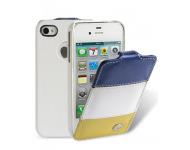 Чехол кожаный Melkco Jacka Type для Apple Iphone 4/4S Rainbow 3 сине-бело-желтый фото 1