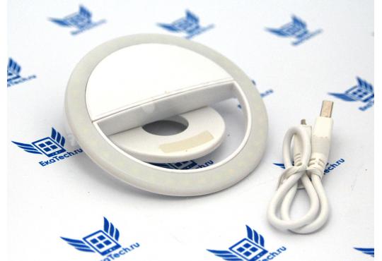 Светодиодное кольцо для селфи KK12 (3 режима, встроенный аккумулятор), белое фото 1