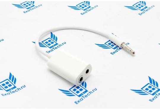 Аудиокабель AUX разветвитель 2 гнезда 3.5 jack белый фото 1