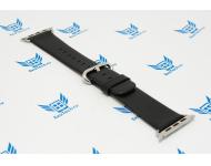 Ремешок для Apple Watch 1/2/3 42мм, 4 поколение 44мм, кожаный, прямой, овальная застежка, черный фото 1