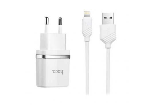 Сетевое зарядное устройство Hoco C11, с Lighting-кабелем для Apple iPhone, 1А, белое фото 1