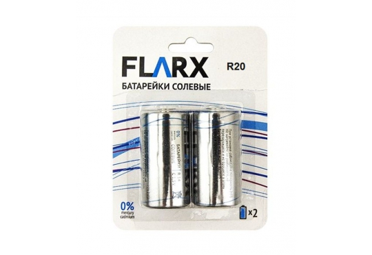Батарейки солевые Flarx R20 (D) 2шт. фото 1