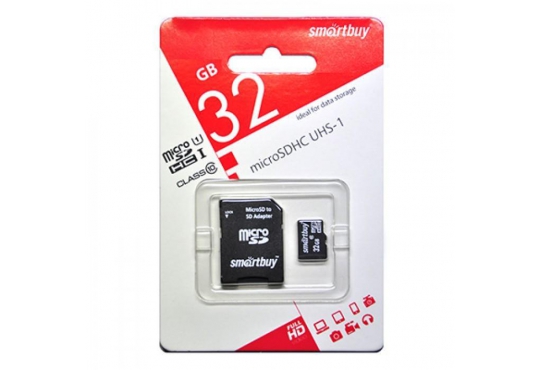 Карта памяти MicroSD (HC), 32GB SmartBuy, Class 10 (с адаптером) фото 1