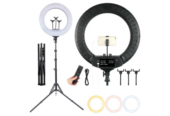 Кольцевая лампа (селфи кольцо) LedRing (RL-18), 45см, 3 режима, со стойкой и пультом фото 1