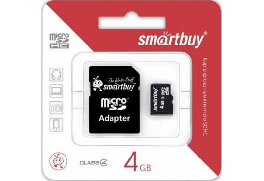 Карта памяти MicroSD (HC), 4GB SmartBuy, Class 10 (с адаптером) фото 1