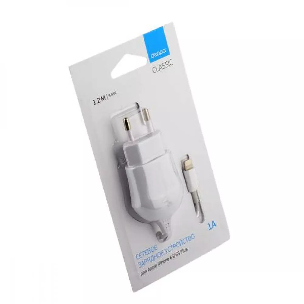 Сетевое зарядное устройство Deppa 1A для Apple 8-pin белое (арт.23140)