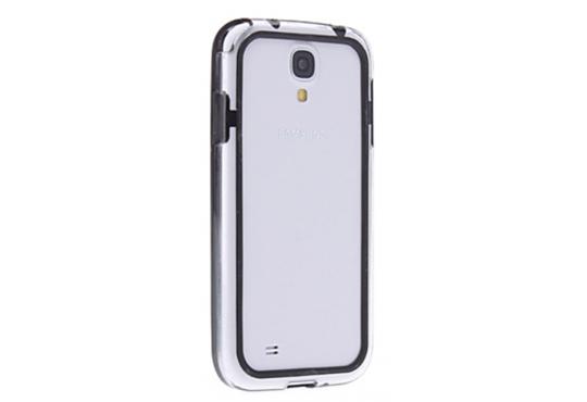 Качественный чехол для сотового телефона из кожанного материала с интересным узором Бампер для Samsung Galaxy S4 i9500 прозрачный с черной вставкой